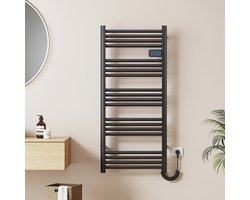 EMKE Elektrische Handdoekradiator - Met Smart Thermostaat - Mat Zwart - 120x54 cm - 600W - Badkamer Radiator - Elektrische Radiator