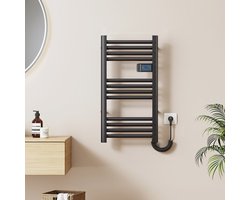 EMKE Elektrische Handdoekradiator - Met Smart Thermostaat - Mat Zwart - 75x40 cm - 180W - Badkamer Radiator - Elektrische Radiator