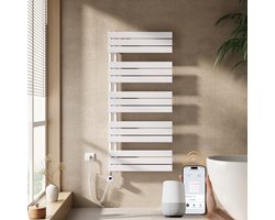 EMKE Elektrische Handdoekradiator - Slimme Bediening - APP Week Timer - 132x60cm - 800W - Glans Wit