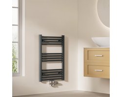 EMKE Handdoekradiator - 75x50 cm - 291 W - Mat Antraciet - CV Badkamer Radiator - Midden/ Zij- Aansluiting