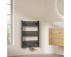 EMKE Handdoekradiator - 75x60 cm - 337 W - Mat Antraciet - CV Badkamer Radiator - Midden/ Zij- Aansluiting
