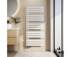 EMKE Handdoekradiator - Plat Design - Glanzend Wit - 132x60 cm - 798W - Badkamer Verwarming - CV Radiator