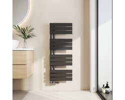 EMKE Handdoekradiator - Plat Design - Mat Zwart - 104x40 cm - 456W - Badkamer Verwarming - CV Radiator