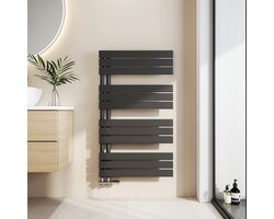 EMKE Handdoekradiator - Plat Design - Mat Zwart - 104x60 cm - 639W - Badkamer Verwarming - CV Radiator