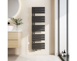 EMKE Handdoekradiator - Plat Design - Mat Zwart - 132x40 cm - 570W - Badkamer Verwarming - CV Radiator
