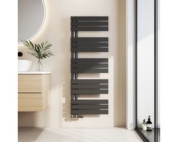 EMKE Handdoekradiator - Plat Design - Mat Zwart - 132x50 cm - 661W - Badkamer Verwarming - CV Radiator
