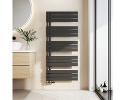 EMKE Handdoekradiator - Plat Design - Mat Zwart - 132x60 cm - 798W - Badkamer Verwarming - CV Radiator