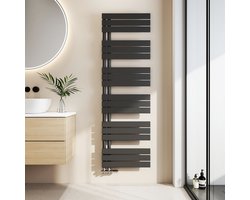 EMKE Handdoekradiator - Plat Design - Mat Zwart - 160x50 cm - 794W - Badkamer Verwarming - CV Radiator