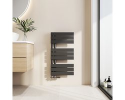 EMKE Handdoekradiator - Plat Design - Mat Zwart - 76x40 cm - 342W - Badkamer Verwarming - CV Radiator