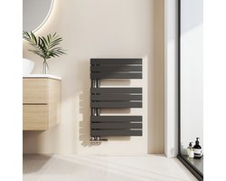 EMKE Handdoekradiator - Plat Design - Mat Zwart - 76x50 cm - 397W - Badkamer Verwarming - CV Radiator