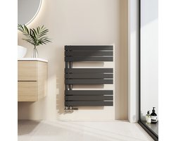EMKE Handdoekradiator - Plat Design - Mat Zwart - 76x60 cm - 479W - Badkamer Verwarming - CV Radiator