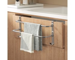 EMKE Handdoekrek RVS - 41cm Dubbele Stang - Hangend - Zonder Boren - Handdoekhouder met Haak - Chroom