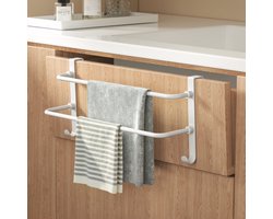 EMKE Handdoekrek RVS - 41cm Dubbele Stang - Hangend - Zonder Boren - Handdoekhouder met Haak - Wit