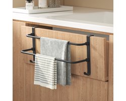 EMKE Handdoekrek RVS - 41cm Dubbele Stang - Hangend - Zonder Boren - Handdoekhouder met Haak - Zwart