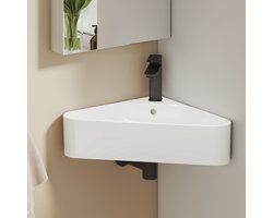 EMKE Hoekfontein - Toiletfontein - 43x43x13cm - Driehoekig - Glans Wit - Kraangat Midden - Met Overloop