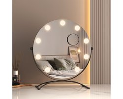 EMKE Make Up Spiegel met Verlichting - 360° Draaibaar - 3 Lichtstanden - Touch & Dimbaar - 7x Vergroting - Rond - Zwart - 40cm