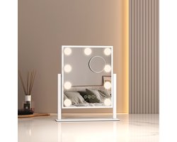 EMKE Make Up Spiegel met Verlichting - 360° Draaibaar - 3 Lichtstanden - Touch & Dimbaar - 7x Vergroting - Verticaal - Wit - 36x30.5cm