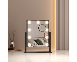 EMKE Make Up Spiegel met Verlichting - 360° Draaibaar - 3 Lichtstanden - Touch & Dimbaar - 7x Vergroting - Verticaal - Zwart - 36x30.5cm