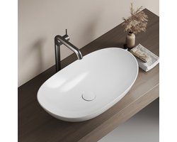 EMKE Opzetwastafel Ovaal - Keramiek - Glans Wit - 61.5x36x15 cm - Badkamer Wasbak