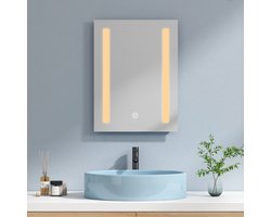 EMKE Spiegel met Verlichting - 3000K Warm Wit - Touch & Dimbaar - 45x60 cm - Anti Condens - Badkamerspiegel Frameloos
