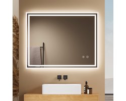 EMKE Spiegel met Verlichting - 6500K Koud Wit - Touch & Dimbaar - 70x90 cm - Anti Condens - Badkamerspiegel Standaard