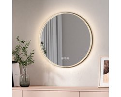 EMKE Spiegel met Verlichting - Luxe Juweelachtige Rand - 3 Lichtkleuren Dimbaar - Anti Condens Badkamerspiegel