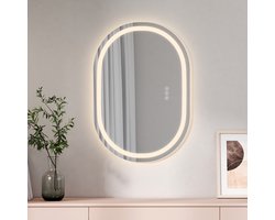 EMKE Spiegel met Verlichting - Ovaal - Touch & Dimbaar - 3 Lichtkleuren - Anti Condens Douchespiegel - 70x50cm