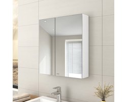 EMKE Spiegelkast - Aluminium - Wit - 65x60 cm - 2 Deuren - Soft Close - Badkamerkast met Spiege