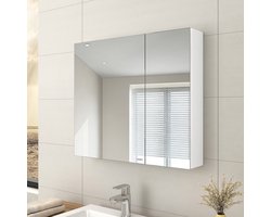 EMKE Spiegelkast - Aluminium - Wit - 65x75 cm - 2 Deuren - Soft Close - Extra Spiegels Binnen - Glasplanken