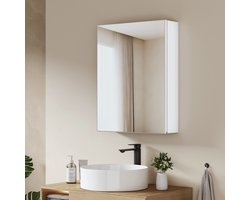 EMKE Spiegelkast - Aluminium - Wit - Soft Close - Vakken Achter Deur - Verstelbare Glasplanken - 65x50 cm