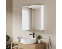 EMKE Spiegelkast - Aluminium - Wit - Soft Close - Vakken Achter Deur - Verstelbare Glasplanken - 65x60 cm