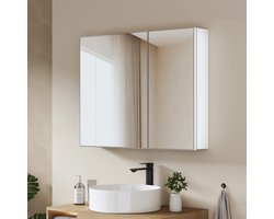 EMKE Spiegelkast - Aluminium - Wit - Soft Close - Vakken Achter Deur - Verstelbare Glasplanken - 65x80 cm