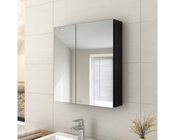 EMKE Spiegelkast - Aluminium - Zwart - 65x60 cm - 2 Deuren - Soft Close - Extra Spiegels Binnen - Glasplanken