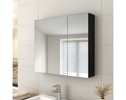 EMKE Spiegelkast - Aluminium - Zwart - 65x75 cm - 2 Deuren - Soft Close - Extra Spiegels Binnen - Glasplanken