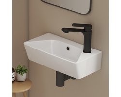 EMKE Toiletfontein - 40 x 22,5 cm - Glans Wit - Keramiek - Wandmontage - Kraangat Rechts - Met Overloop