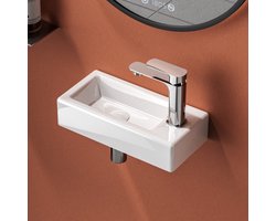 EMKE Toiletfontein - Wandmontage - Keramiek Toilet Wasbak - Glans Wit - 36.5x18x9 cm - Kraangat Rechts