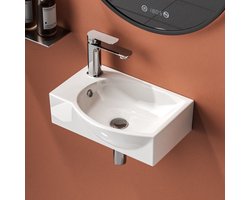 EMKE Toiletfontein - Wandmontage - Keramiek Toilet Wasbak - Glans Wit - 40.5x28x14 cm - Kraangat Links