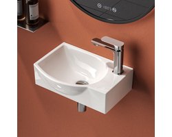 EMKE Toiletfontein - Wandmontage - Keramiek Toilet Wasbak - Glans Wit - 40.5x28x14 cm - Kraangat Rechts