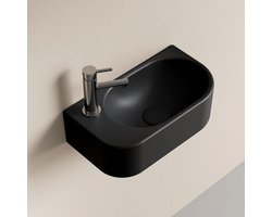 EMKE Toiletfontein - Wandmontage - Keramiek Toilet Wasbak - Mat Zwart - 40x21.5x12 cm - Kraangat Links