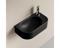 EMKE Toiletfontein - Wandmontage - Keramiek Toilet Wasbak - Mat Zwart - 40x21.5x12 cm - Kraangat Rechts