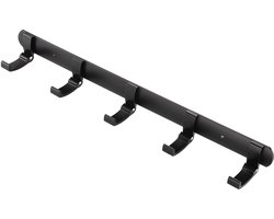 EMKE Wandkapstok - 5 Klapbare Haken - Aluminium - 45cm Zwart - Lijm of Schroefmontage - Incl. Beide Kits