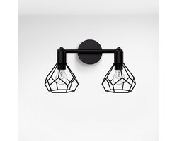 EMKE Wandlamp Binnen – 2x Draaibare Lampkop Verticaal 180° – E14 Fitting – Vintage & Industrieel – Zwart