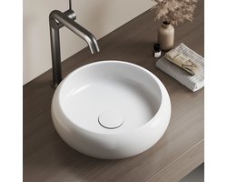 EMKE Wastafel - Keramiek Ø 36x12 cm - Rond - Waskom Opbouw -Organisch Design - Glans Wit