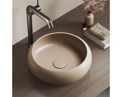 EMKE Wastafel - Keramiek Ø 36x12 cm - Rond - Waskom Opbouw -Organisch Design - Mat Zandbeige