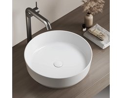 EMKE Wastafel - Keramiek Ø 39x12 cm - Rond - Glans Wit - Waskom Modern - Platte Bodem - Dunne Rand