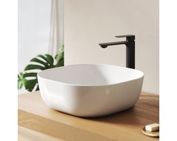 EMKE Wastafel - Zacht en Tijdloos - Opzetwastafel - Zonder Kraangat - Keramiek - 41.5 x 41.5 x 14.5 cm - Glans Wit