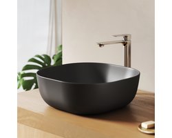 EMKE Wastafel - Zacht en Tijdloos - Opzetwastafel - Zonder Kraangat - Keramiek - 41.5 x 41.5 x 14.5 cm - Mat Zwart