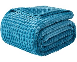 EMME Knuffeldeken Fluffy - 3D Touch Experience 150x200cm Fleecedeken, Zachte warme wollen deken, Deken voor op de bank, Deken voor op bed, Deken voor in de woonkamer, Turquoise