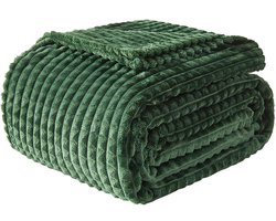 EMME Knuffeldeken Fluffy - 3D Touch Experience 200x230cm Fleecedeken, Bedsprei, Zachte Warme Wollen Deken, Deken voor de Bank, Deken voor de Woonkamer, Donkergroen