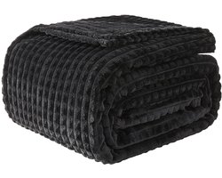 EMME Knuffeldeken Fluffy - 3D Touch Experience 200x230cm Fleecedeken, Bedsprei, Zachte Warme Wollen Deken, Deken voor de Bank, Deken voor de Woonkamer, Zwart